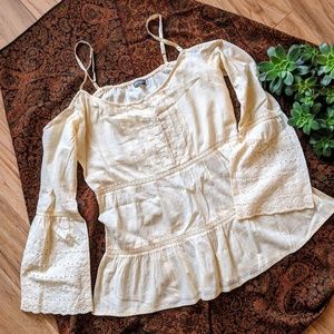 Earthbound bell sleeve cold shoulder top - Size M